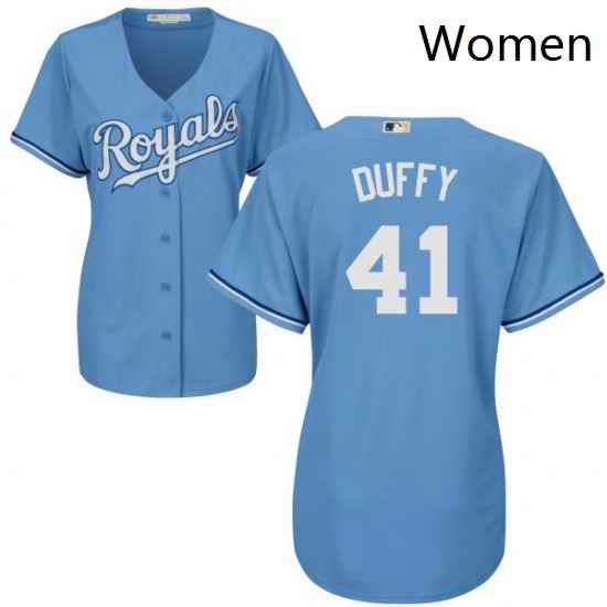 Womens Majestic Kansas City Royals 41 Danny Duffy Authentic Light Blue Alternate 1 Cool Base MLB Jersey